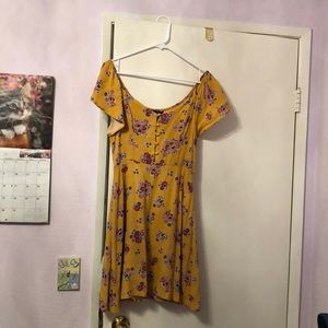 Mustard yellow off the shoulder dress